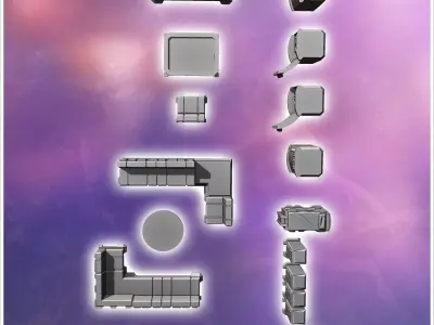 Set of futuristic Sci-Fi interior furniture with beds and sofas  3D print model