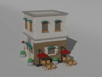 Low Poly Old Shop Building Low-poly 3D model