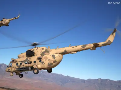  Utility Military Helicopter Desert Rigged for Cinema 4D 