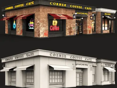 stores coffee shop with awning 3D model
