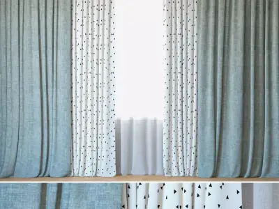 Curtains 10 Curtains with Tulle Alber Panama and Ottoman 3D model