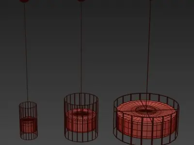 Bed collection three pendant lights in cage 3D model