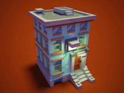 Voxel building 3d isometric low poly Low-poly 3D model