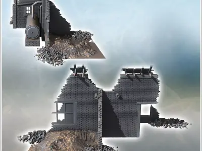 Factory ruin with a large tank and brick walls version with and  3D print model