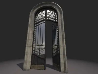 Double entrance door    building classic with glass     animated Low-poly 3D model