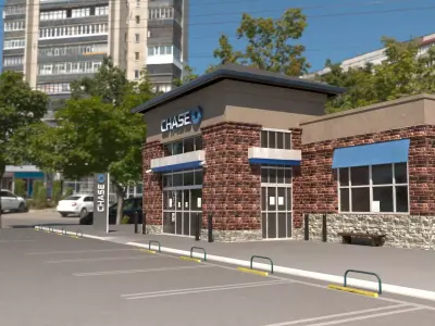 Chase Bank and parking lot - Realistic and PBR Low-poly 3D model