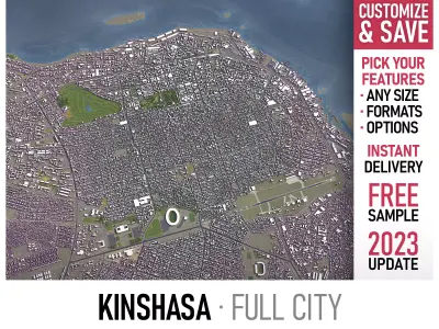 Kinshasa - 3D City Model Low-poly 3D model