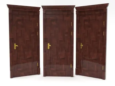 door set three wooden doors Low-poly 3D model