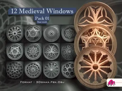 12 Medieval windows pack 01 3D model