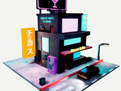 Cyberpunk Building - Low Poly Game Ready Low-poly 3D model