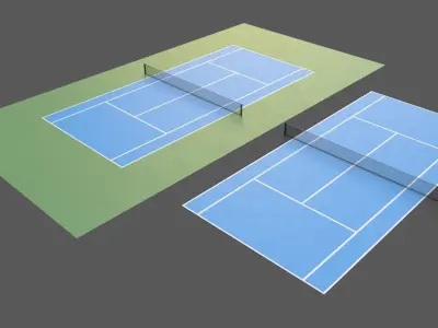 PBR Tennis Court Floor and Net Low-poly 3D model