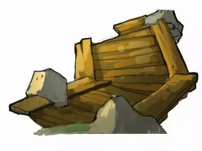 Broken - Wooden Bridge - Stone 06 3D model