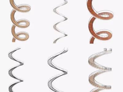 6 Spiral Staircases Collection - Modern Interior Stairs 3D Model Pack