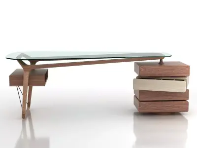 Omaggio modern desk with drawers and glass top 3D model