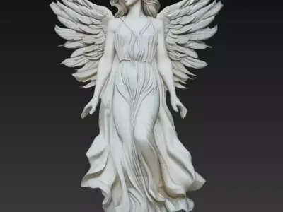Elegant Female Angel with Wings Statue 3D print model