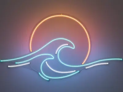 Sunset Wave - Neon Sign 3D model