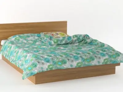 Bed with flower duvet 3D model