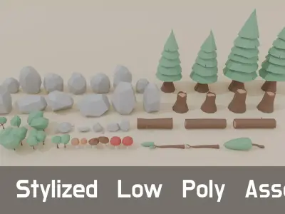 Stylized Low Poly Forest Pack 45 Assets Low-poly 3D model