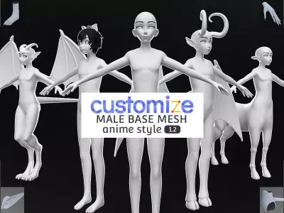 Customize Male Base Mesh-Anime Style Low-poly 3D model