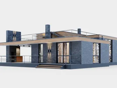 Modern one-story house with large terraces 3D model