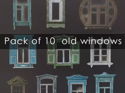 10 old windows pack Low-poly 3D model
