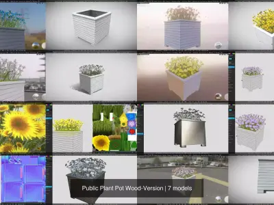 Public Plant Pot Wood-Version 3D Model Pack