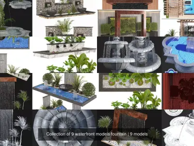 Collection of 9 waterfront models fountain 3D Model Pack
