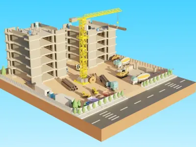 Low poly Construction Zone Low-poly 3D model