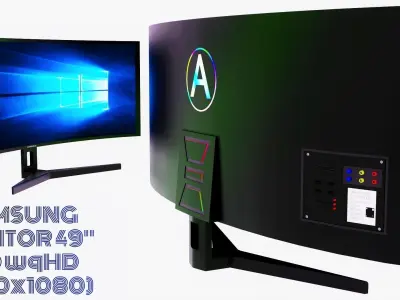 Monitor curved with windows Low-poly 3D model