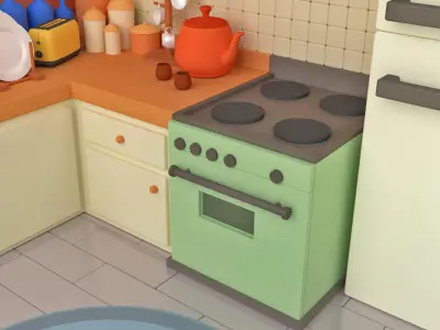Low Poly Kitchen Room Stylized Isometric Interior 3D Model 3D model