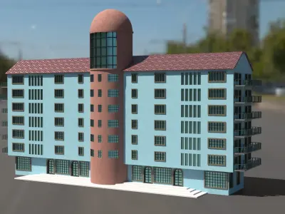 Building 3D model apartment on street Low-poly 3D model