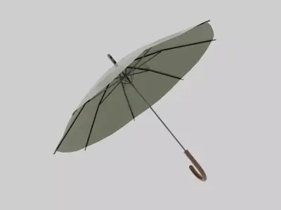 Umbrella with wooden handle Low-poly 3D model