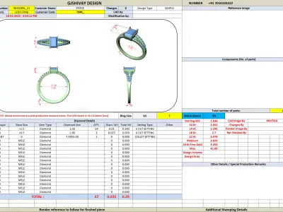Princess Cut Split Shank Diamond Ring CAD 3D Model 3D print model