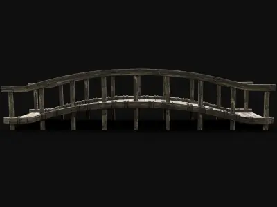 WOODEN BRIDGE MEDIEVAL PLATFORM CONSTRUCTION ENTERABLE Low-poly 3D model