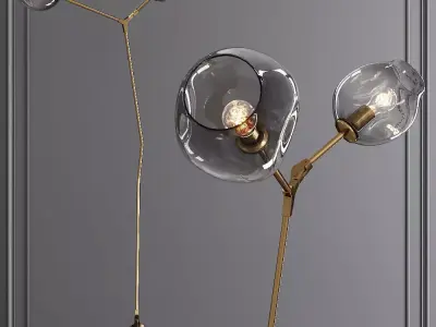 Branching Bubble Floor Light Brushed Brass and Gray Glass 3D model