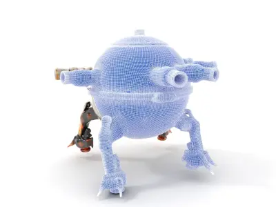 Steampunk Robot Walker model pack with retro design Low-poly 3D model
