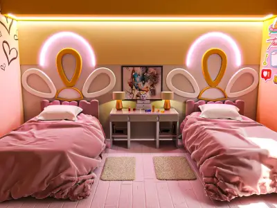 Sisters Bedroom Low-poly 3D model