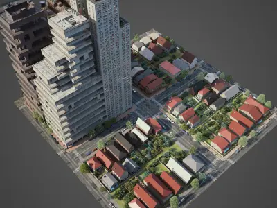 Realistic City District C27-R26 3D model