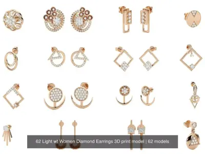 62 Light wt Women Diamond Earrings 3D print model 3D Model Pack