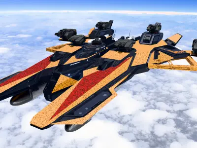 Space Battle Ship with Missiles and Gun Turret 3D model