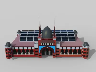 3d low poly building with solar panels on top 3D model