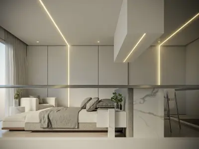 Project B modern living room with stairs and lighting Free 3D model