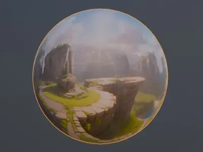 HDRI Skybox Cascading Waterfalls Low-poly 3D model