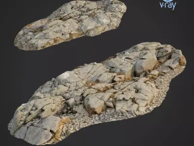 3d scanned rock cliff E Low-poly 3D model