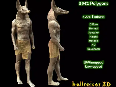 Egyptian Statue Anubis - PBR - Textured Low-poly 3D model