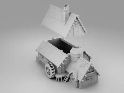 A house with a water wheel 3D print model