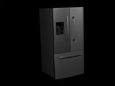 A modern three door refrigerator full of food  3D model