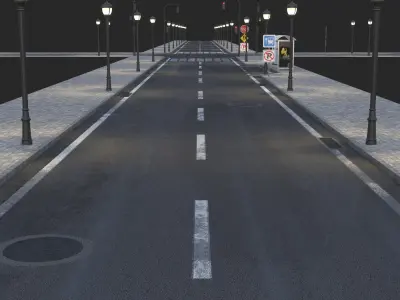 Road and busstop 3D model