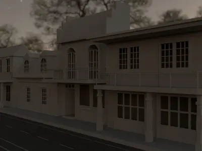 CIty set of buildings on street Low-poly 3D model