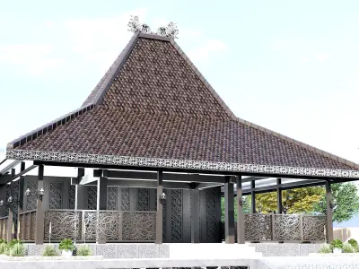 Unique Wooden Traditional Mosque Room Prayer 3D model